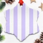 Vertical Stripes - White and Pale Lavender Violet Snowflake Ornament (Two Sides)