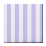 Vertical Stripes - White and Pale Lavender Violet Tile Coaster