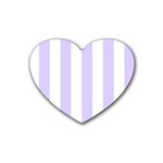 Vertical Stripes - White and Pale Lavender Violet Rubber Coaster (Heart)