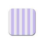 Vertical Stripes - White and Pale Lavender Violet Rubber Coaster (Square)