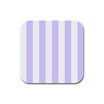 Vertical Stripes - White and Pale Lavender Violet Rubber Square Coaster (4 pack)