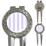 Vertical Stripes - White and Pale Lavender Violet 3-in-1 Golf Divot