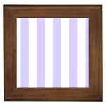 Vertical Stripes - White and Pale Lavender Violet Framed Tile