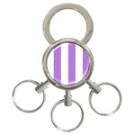 Vertical Stripes - White and Lavender Violet 3-Ring Key Chain