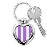 Vertical Stripes - White and Lavender Violet Key Chain (Heart)