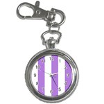 Vertical Stripes - White and Lavender Violet Key Chain Watch