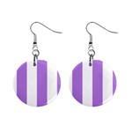 Vertical Stripes - White and Lavender Violet 1  Button Earrings