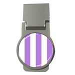 Vertical Stripes - White and Lavender Violet Money Clip (Round)