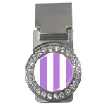 Vertical Stripes - White and Lavender Violet Money Clip (CZ)