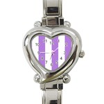 Vertical Stripes - White and Lavender Violet Heart Italian Charm Watch