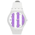 Vertical Stripes - White and Lavender Violet Round Plastic Sport Watch (M)