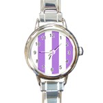 Vertical Stripes - White and Lavender Violet Round Italian Charm Watch