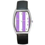 Vertical Stripes - White and Lavender Violet Barrel Style Metal Watch