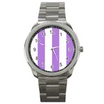 Vertical Stripes - White and Lavender Violet Sport Metal Watch