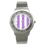 Vertical Stripes - White and Lavender Violet Stainless Steel Watch