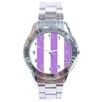 Vertical Stripes - White and Lavender Violet Stainless Steel Analogue Watch