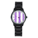Vertical Stripes - White and Lavender Violet Stainless Steel Round Watch