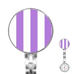 Vertical Stripes - White and Lavender Violet Stainless Steel Nurses Watch