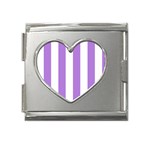 Vertical Stripes - White and Lavender Violet Mega Link Heart Italian Charm (18mm)