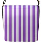 Vertical Stripes - White and Lavender Violet Flap Closure Messenger Bag (S)