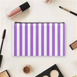 Vertical Stripes - White and Lavender Violet Cosmetic Bag (M)