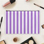 Vertical Stripes - White and Lavender Violet Cosmetic Bag (L)