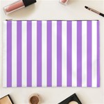 Vertical Stripes - White and Lavender Violet Cosmetic Bag (XXL)