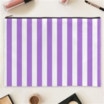 Vertical Stripes - White and Lavender Violet Cosmetic Bag (XXXL)