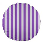 Vertical Stripes - White and Lavender Violet Large 18  Premium Round Cushion