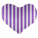 Vertical Stripes - White and Lavender Violet Large 19  Premium Heart Shape Cushion