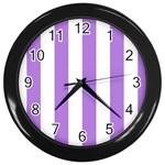 Vertical Stripes - White and Lavender Violet Wall Clock (Black)