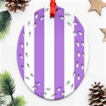 Vertical Stripes - White and Lavender Violet Oval Filigree Ornament (Two Sides)