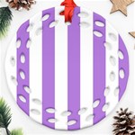 Vertical Stripes - White and Lavender Violet Ornament (Round Filigree)