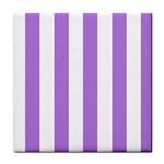 Vertical Stripes - White and Lavender Violet Tile Coaster