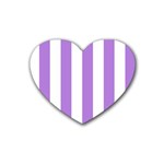 Vertical Stripes - White and Lavender Violet Rubber Coaster (Heart)