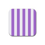Vertical Stripes - White and Lavender Violet Rubber Coaster (Square)