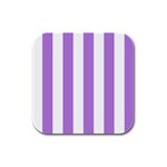 Vertical Stripes - White and Lavender Violet Rubber Square Coaster (4 pack)