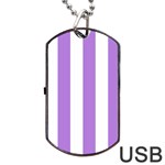 Vertical Stripes - White and Lavender Violet Dog Tag USB Flash (One Side)