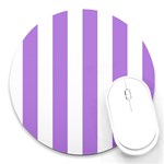 Vertical Stripes - White and Lavender Violet Round Mousepad