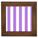 Vertical Stripes - White and Lavender Violet Framed Tile