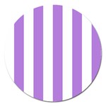 Vertical Stripes - White and Lavender Violet Magnet 5  (Round)