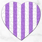 Vertical Stripes - White and Lavender Violet Jigsaw Puzzle (Heart)
