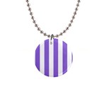 Vertical Stripes - White and Dark Pastel Purple 1  Button Necklace