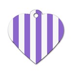 Vertical Stripes - White and Dark Pastel Purple Dog Tag Heart (One Side)
