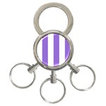 Vertical Stripes - White and Dark Pastel Purple 3-Ring Key Chain