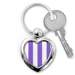Vertical Stripes - White and Dark Pastel Purple Key Chain (Heart)