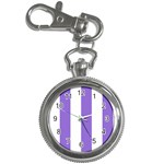 Vertical Stripes - White and Dark Pastel Purple Key Chain Watch