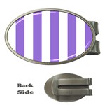 Vertical Stripes - White and Dark Pastel Purple Money Clip (Oval)