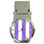 Vertical Stripes - White and Dark Pastel Purple Money Clip Watch