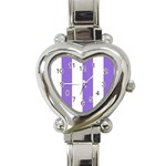 Vertical Stripes - White and Dark Pastel Purple Heart Italian Charm Watch
